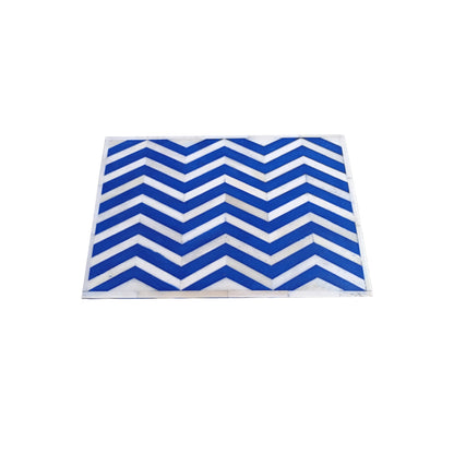 Luxury bone inlay chevron jewelry box in blue and white displayed in a contemporary home setting