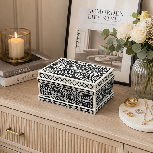 Luxury Bone Inlay Jewelry Storage Box Black