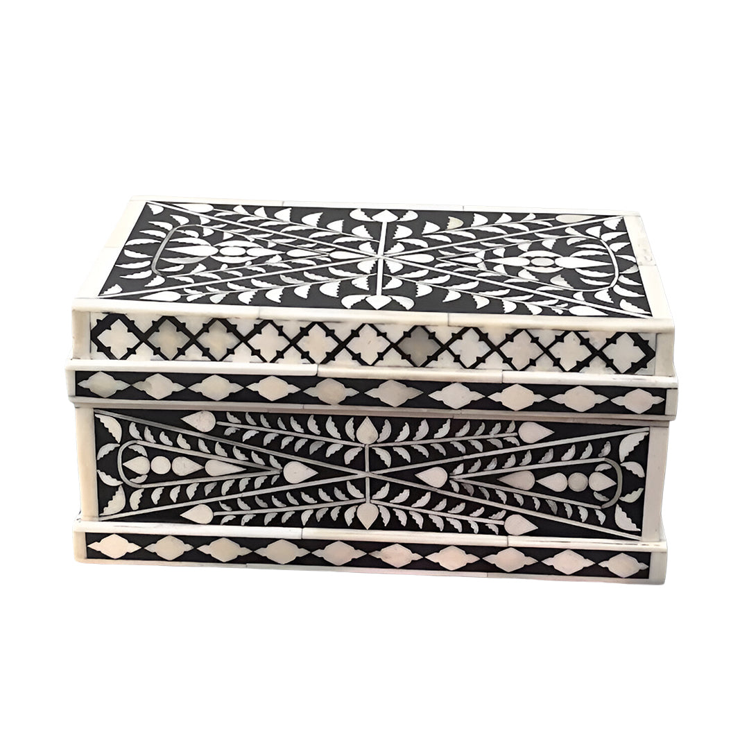 Black Bone Inlay Jewelry Organizer with Floral Design