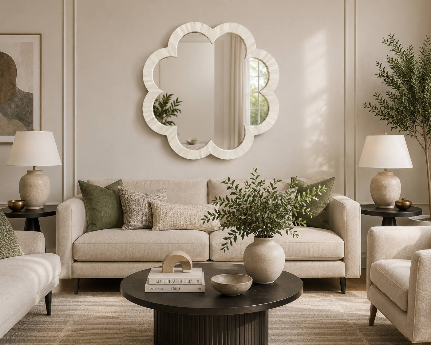 Luxury handmade round bone inlay mirror frame wall decor