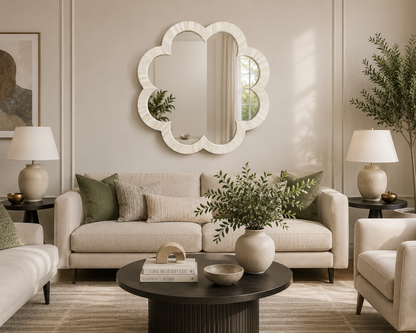 Luxury handmade round bone inlay mirror frame wall decor