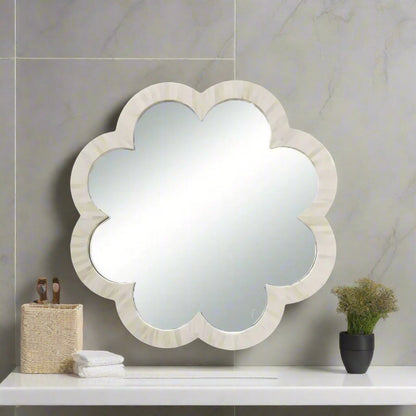 Round bone inlay mirror handcrafted in Rajasthan India