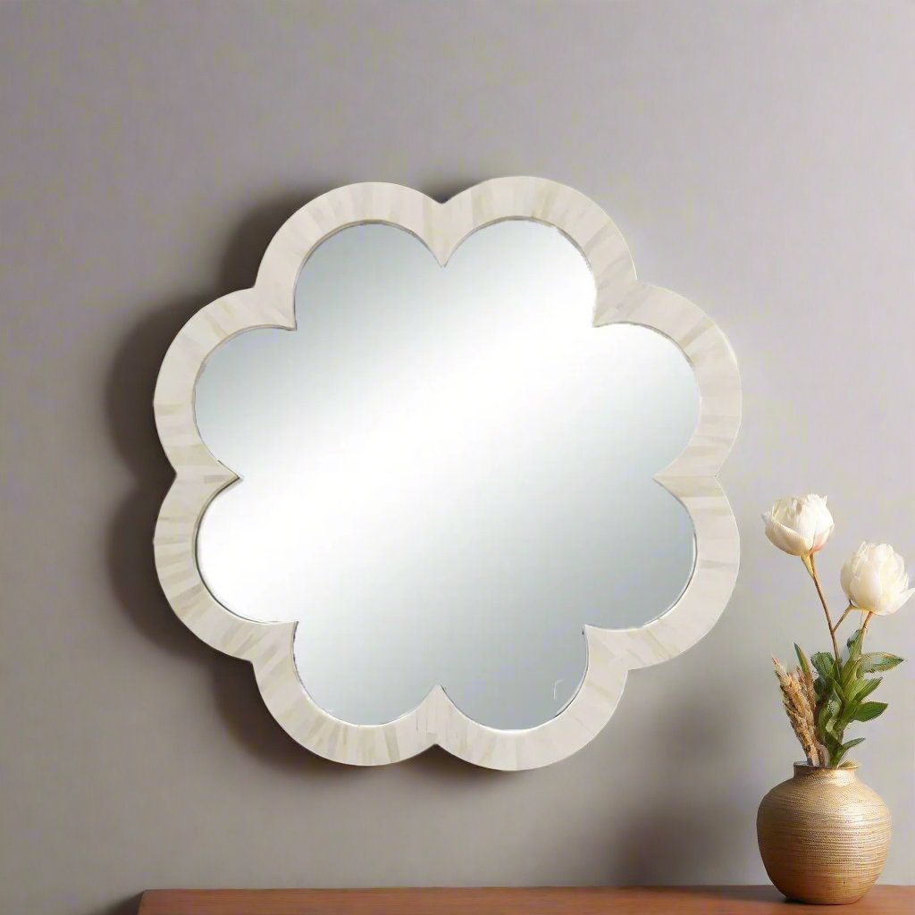 Decorative round bone inlay wall mirror for living room