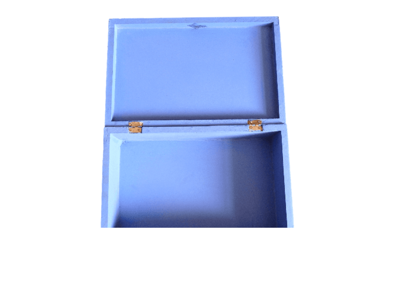 Blue Moroccan pattern bone inlay storage box styled with perfume, candle, and jewelry