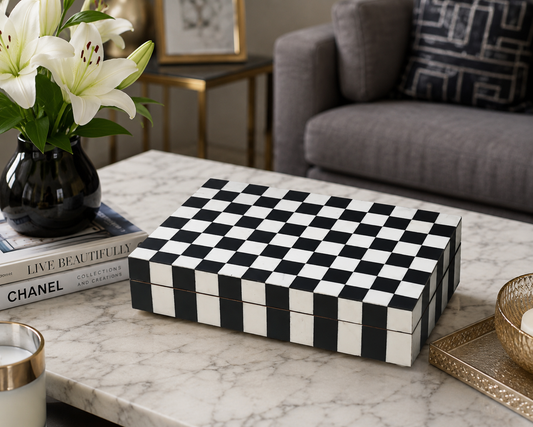 Luxury Handmade Black and White Bone Inlay Multipurpose Jewelry Box