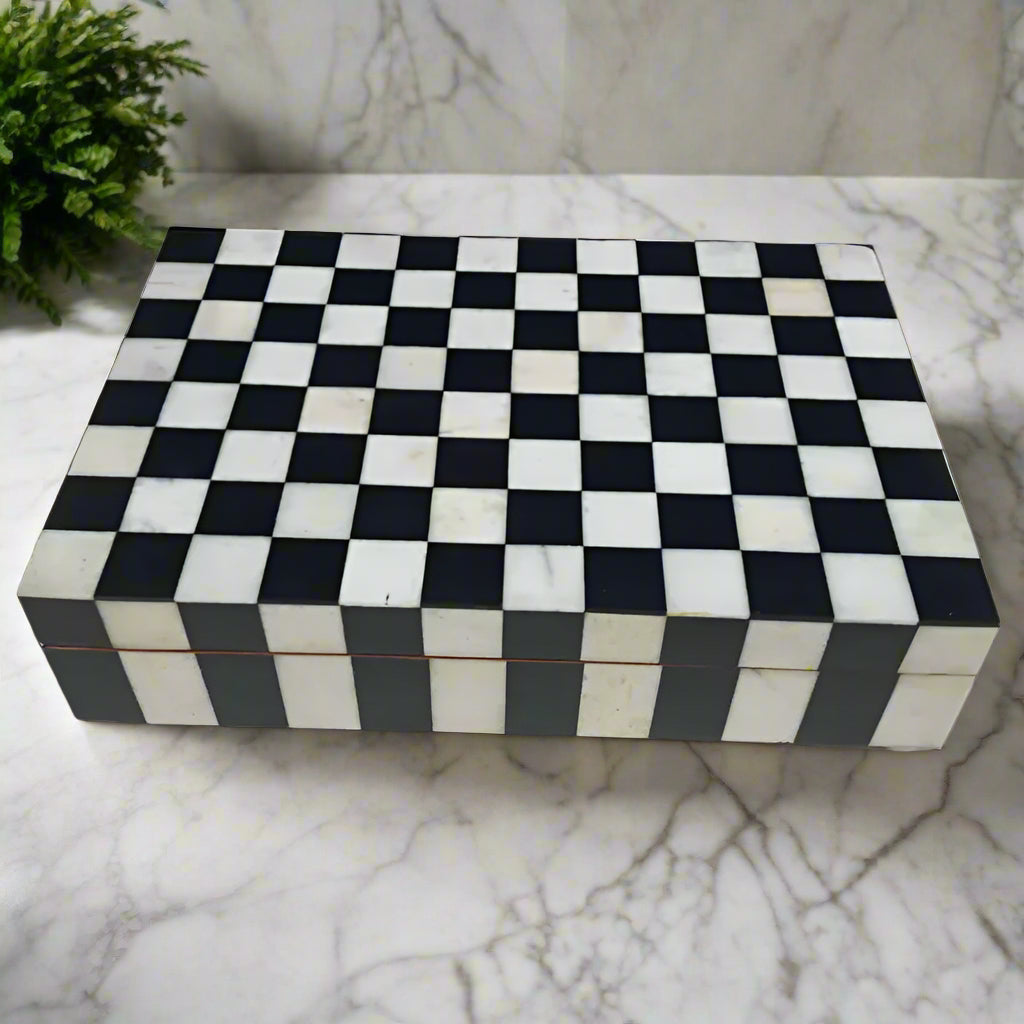 Geometric Bone Inlay Decorative Storage Box with Lid