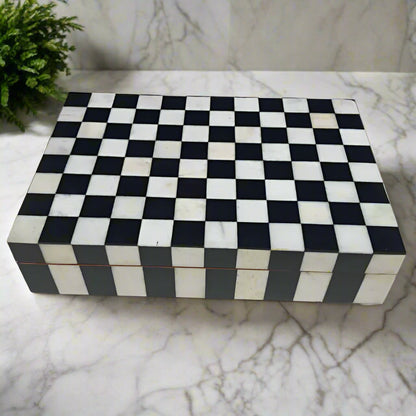 Geometric Bone Inlay Decorative Storage Box with Lid