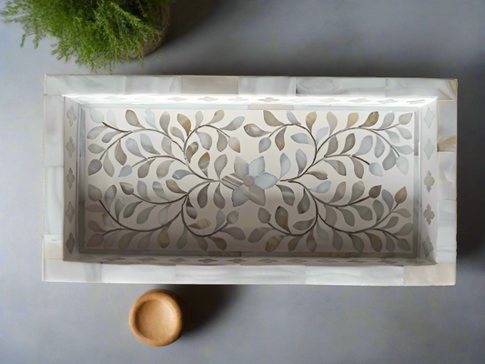 Handcrafted mother of pearl inlay rectangular serving tray