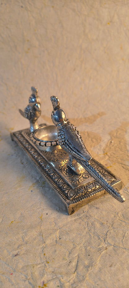Designer Double Peacock Tealight Holder with Ornamental Metal Craftsmanship