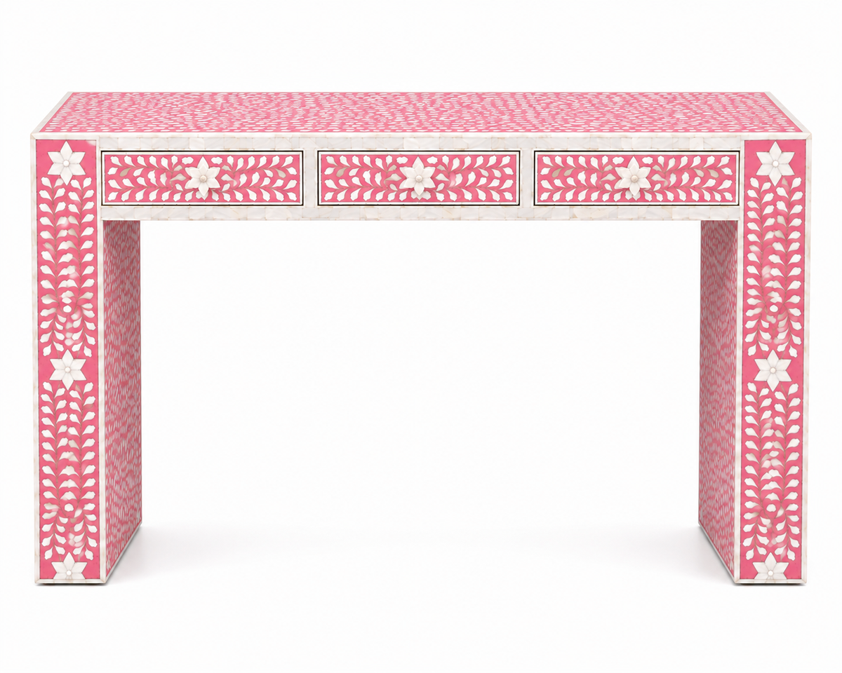 Luxury Pink Mother of Pearl Inlay Console Table for Entryway