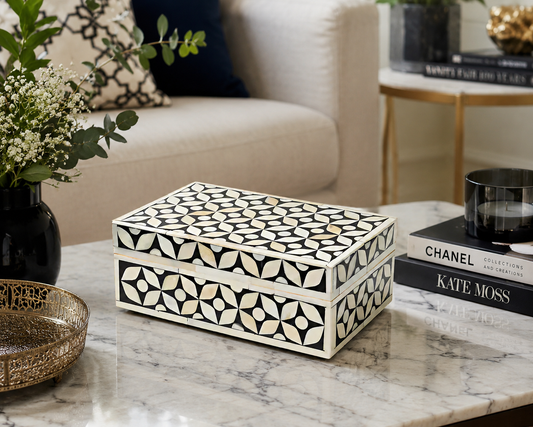 Luxury Black and White Bone Inlay Storage Box