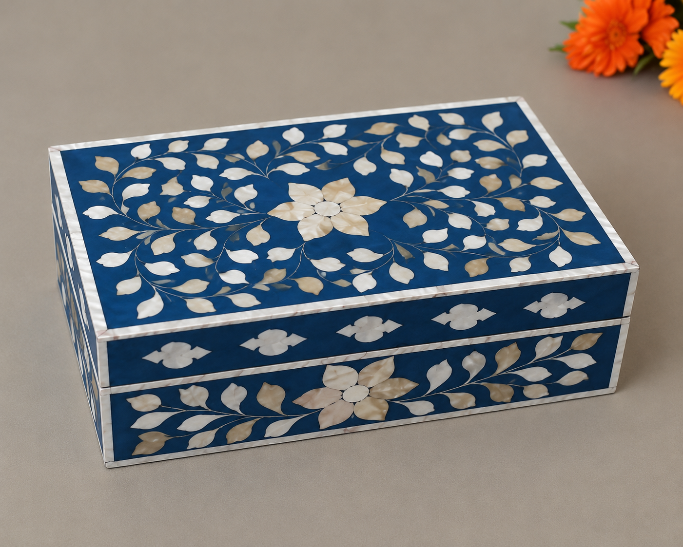 Handcrafted Blue Inlay Utility Box for Jewelry Storage and Home DEcor