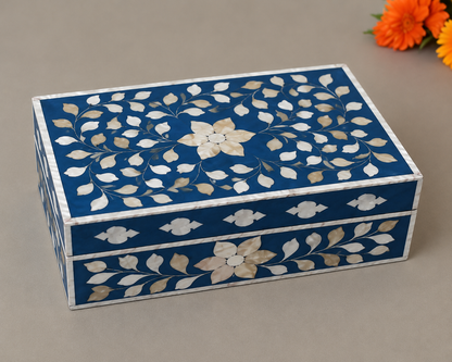 Handcrafted Blue Inlay Utility Box for Jewelry Storage and Home DEcor