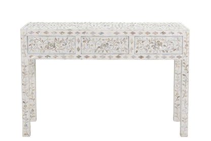 Elegant White MOP Inlay Console Table with Storage Drawers