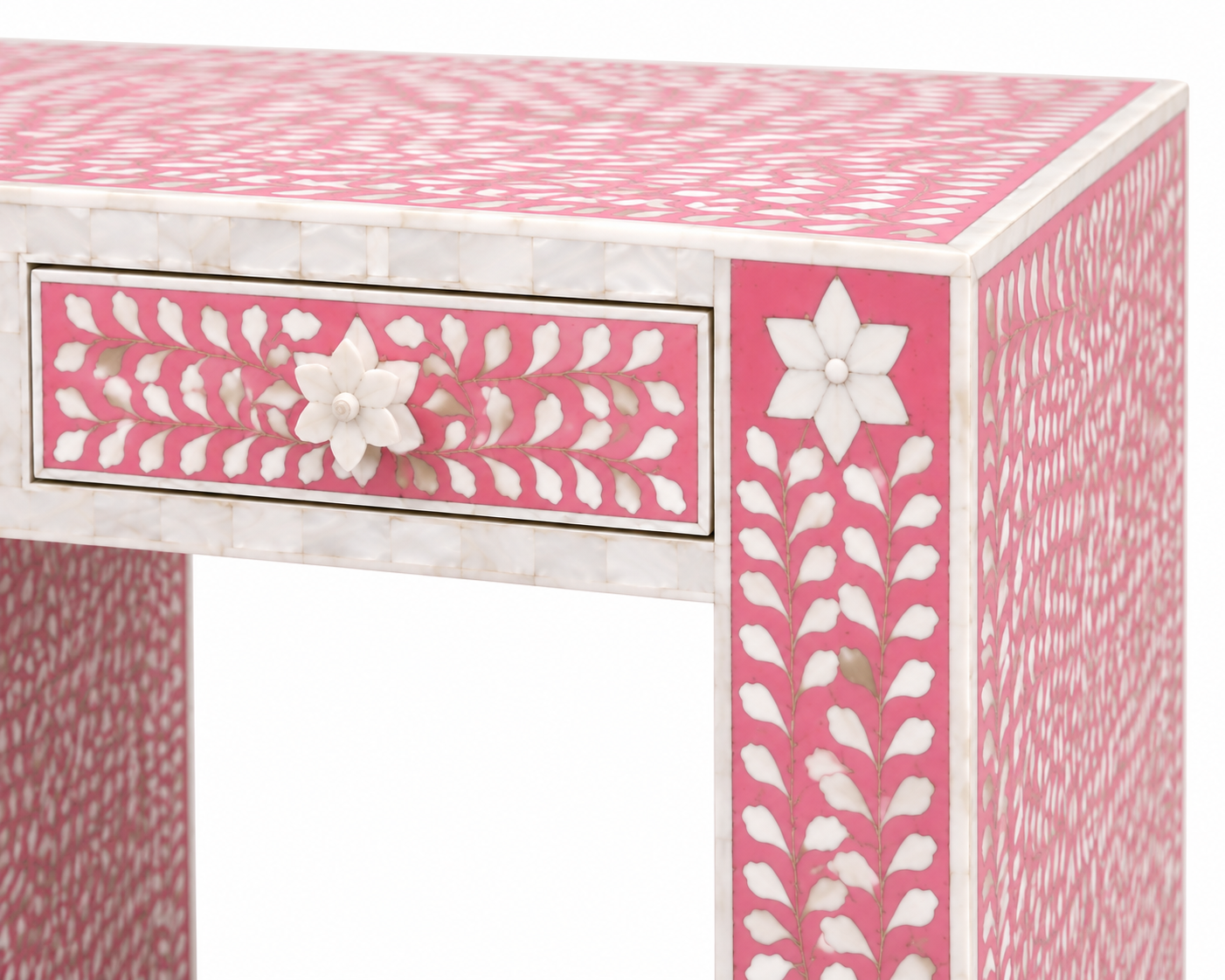 Modern Pink Mother of Pearl Inlay Console Table for Home Decor

