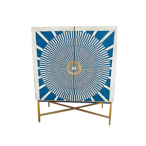 Personalized Handmade Bone Inlay Sun Burst Pattern Bar  Cabinet