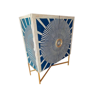 Personalized Handmade Bone Inlay Sun Burst Pattern Bar  Cabinet