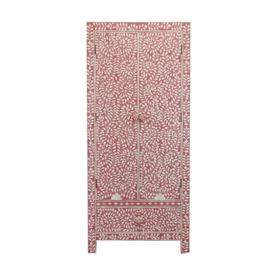 Handmade Floral Bone Inlay Two Door And One Drawer Almirah / Wardrobe /Armories Best For Home Decor