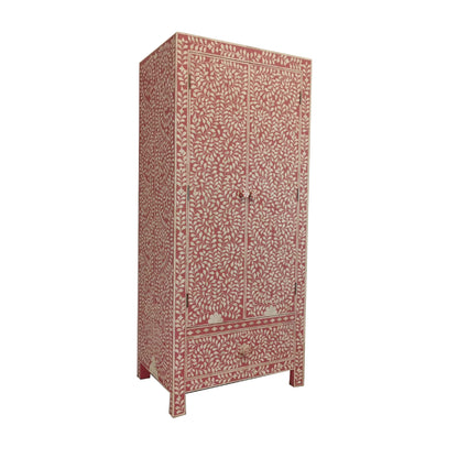 Handmade Floral Bone Inlay Two Door And One Drawer Almirah / Wardrobe /Armories Best For Home Decor