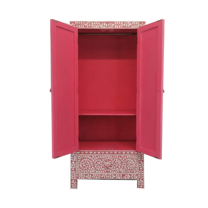 Handmade Floral Bone Inlay Two Door And One Drawer Almirah / Wardrobe /Armories Best For Home Decor