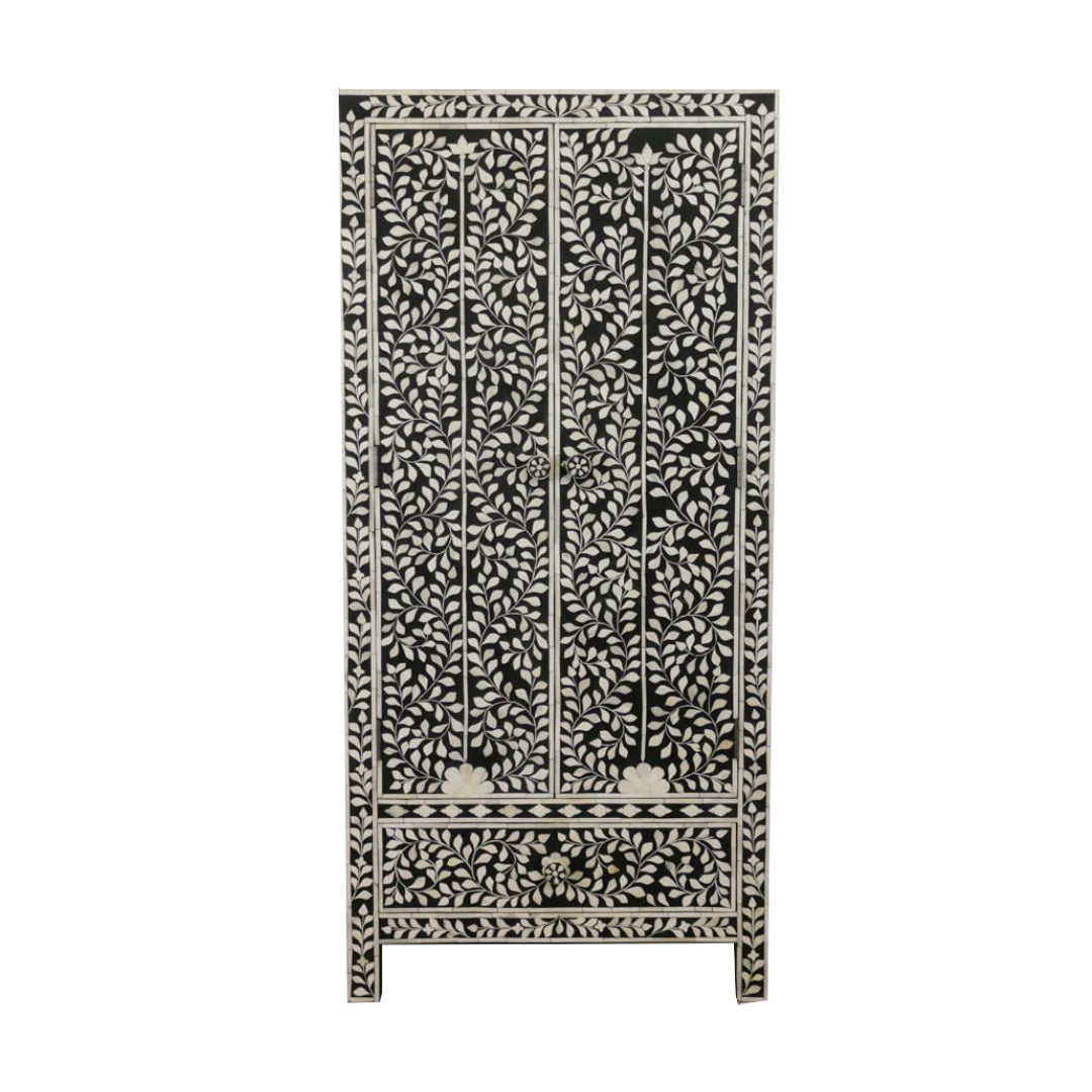 Handmade Floral Bone Inlay Two Door And One Drawer Almirah / Wardrobe /Armories Best For Home Decor