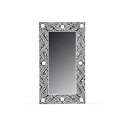 Handmade Bone Inlay Rectangular Mirror Frame Floral Pettren Black color with Complimentary Mirror