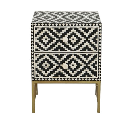 Handmade Customized Bone Inlay Two Drawer Bedside Table Best For Home And Office