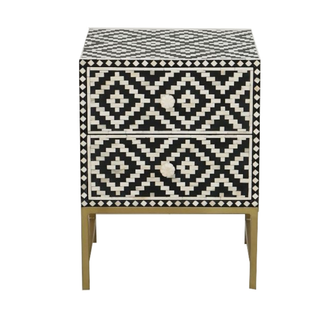 Handmade Customized Bone Inlay Two Drawer Bedside Table Best For Home And Office