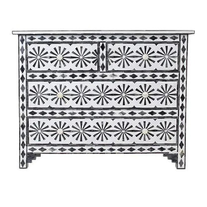 Bone Inlay Chest Of 4 Drawers , Star Eye Pattern In White