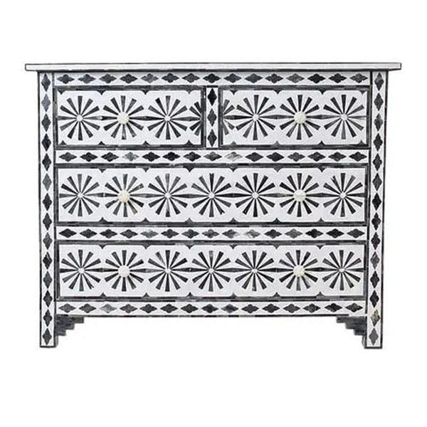 Bone Inlay Chest Of 4 Drawers , Star Eye Pattern In White
