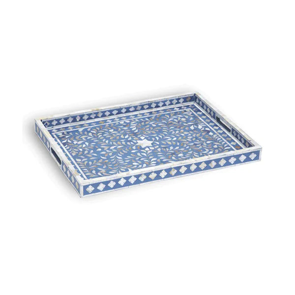 Indigo mother of pearl inlay round antique vintage serving tray for home &amp; living