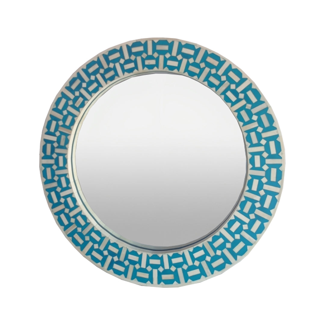 Handcrafted Bone Inlay Round Mirror Frame with complimentary mirror for modern interiors.