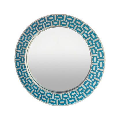 Handcrafted Bone Inlay Round Mirror Frame with complimentary mirror for modern interiors.