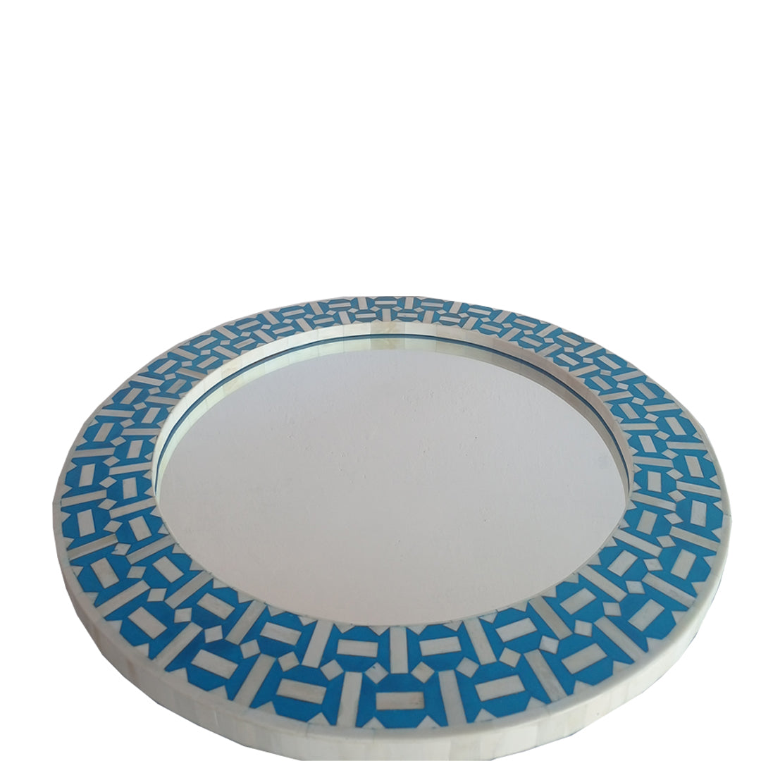 Decorative Bone Inlay Round Mirror Frame featuring artisan craftsmanship and custom options.