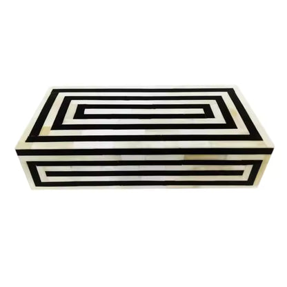 Modern bone inlay keepsake box with black resin stripe design