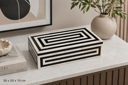 Luxury handcrafted bone inlay jewelry storage box in black and white
