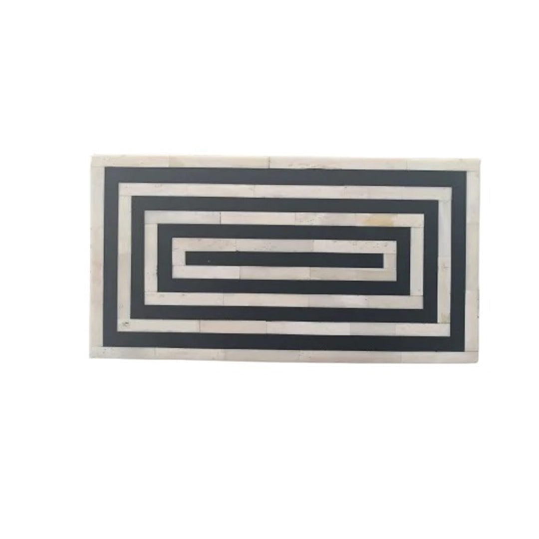 Rectangular bone inlay jewelry box with contemporary striped design