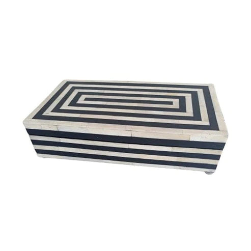 Decorative bone inlay storage box featuring modern linear pattern