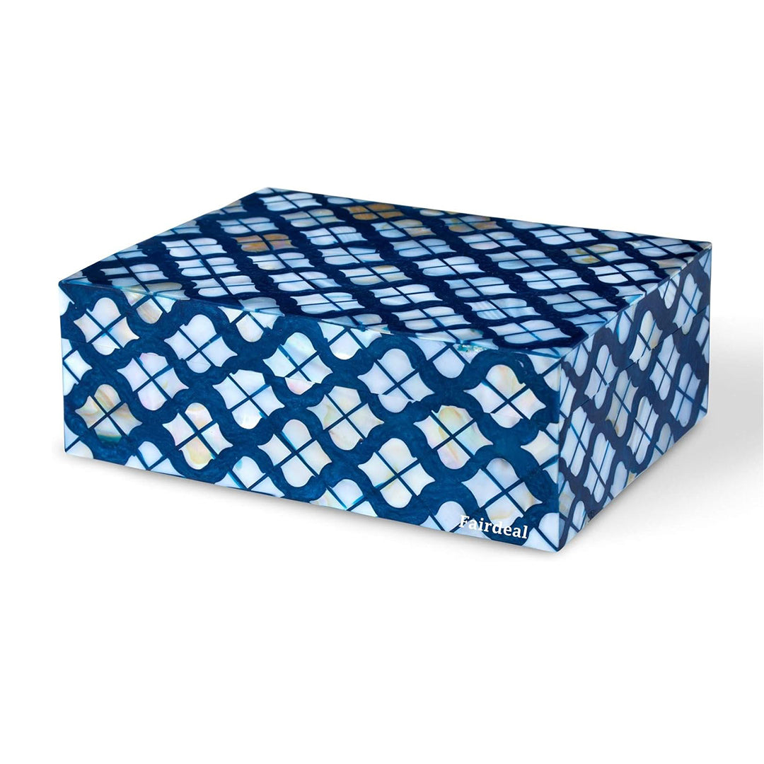 Rectangular mother of pearl inlay keepsake box with geometric design