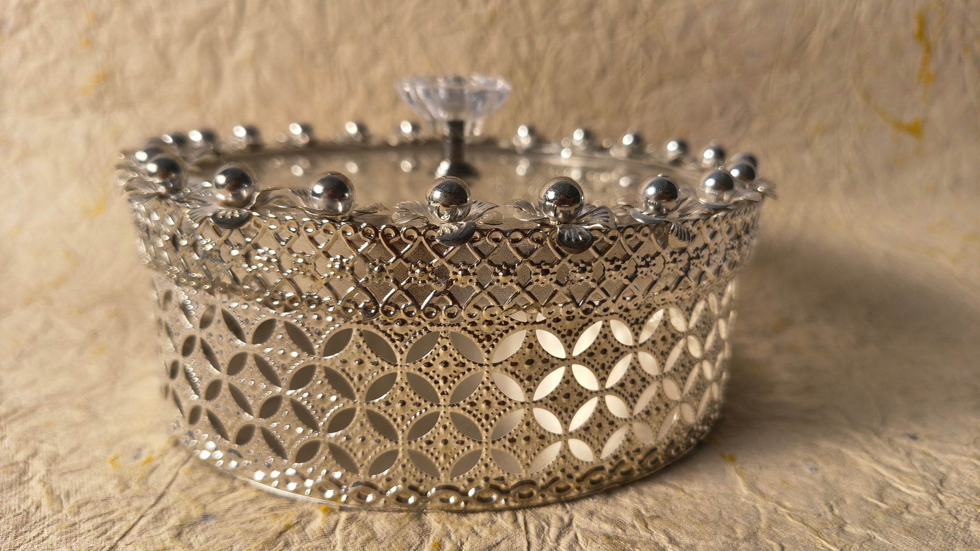 Elegant Silver Finish Dry Fruit Storage Box with Floral Rim and Decorative Lid