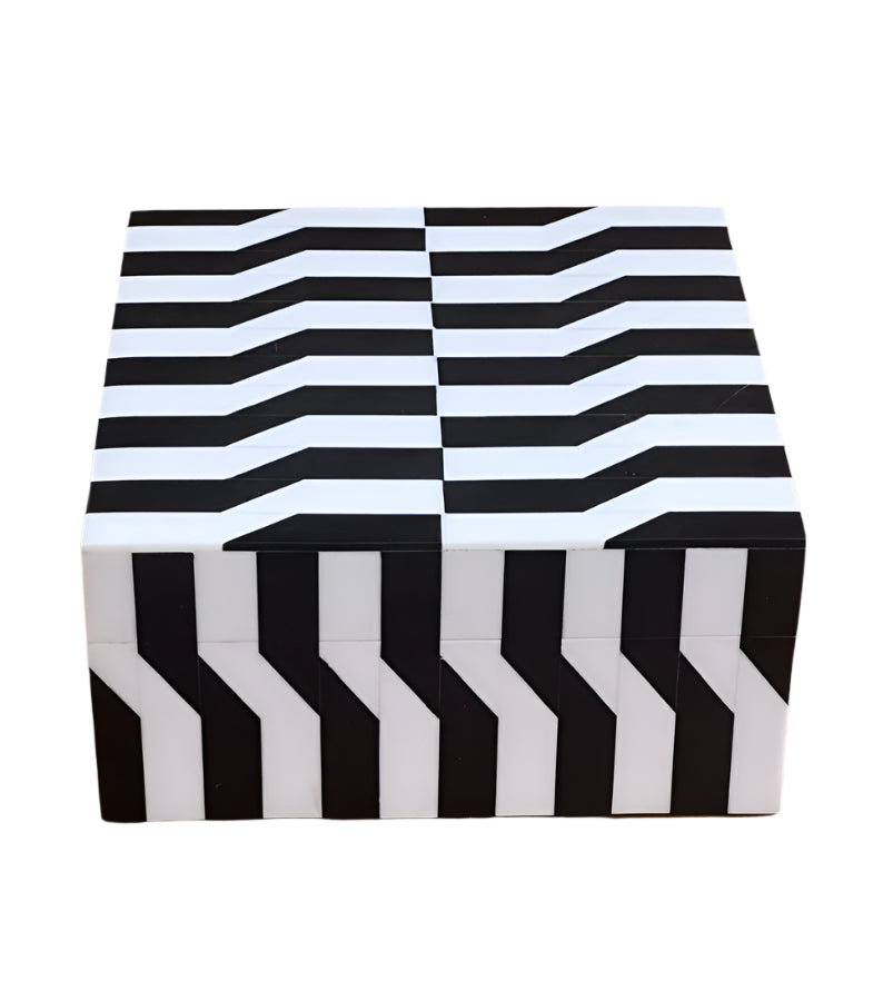 Decorative bone inlay keepsake box displayed on elegant dressing table