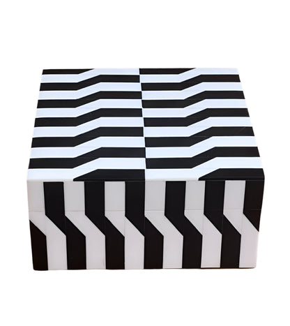 Decorative bone inlay keepsake box displayed on elegant dressing table