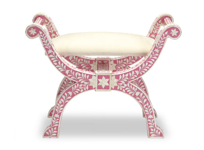 HANDMADE PINK BONE INLAY FLORAL JENNY STOOL