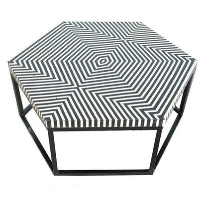 Bone Inlay Geometric Hexagonal Black Coffee Table