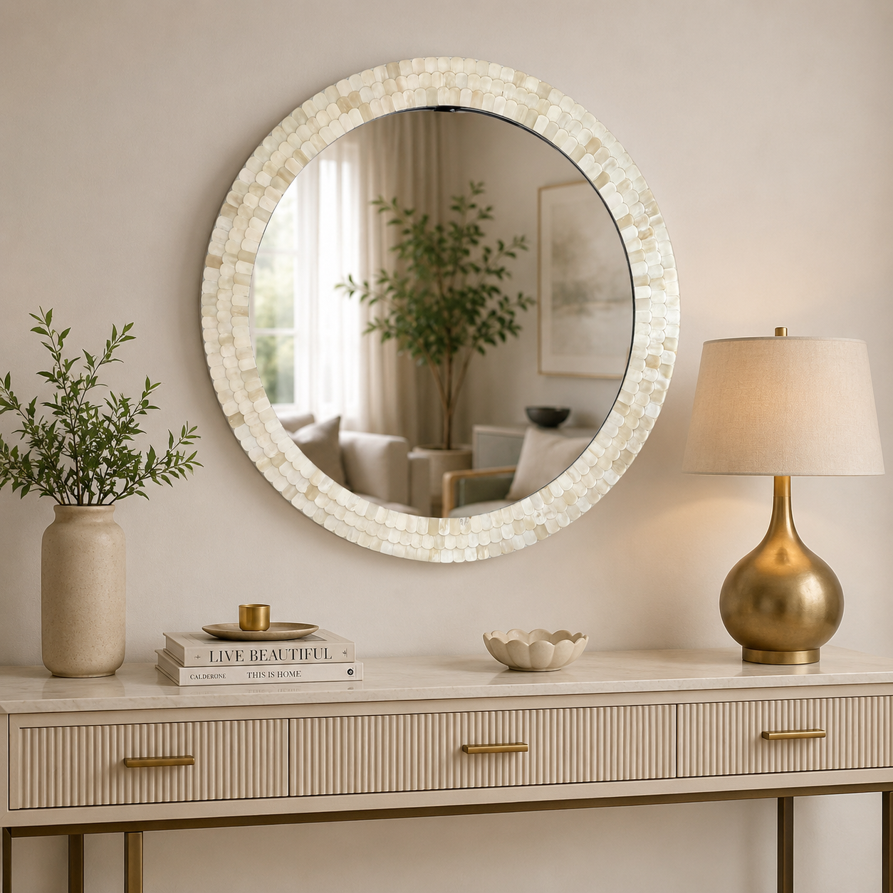 Handmade Custom Bone Inlay Round Wall Mirror with Complimentary Mirror