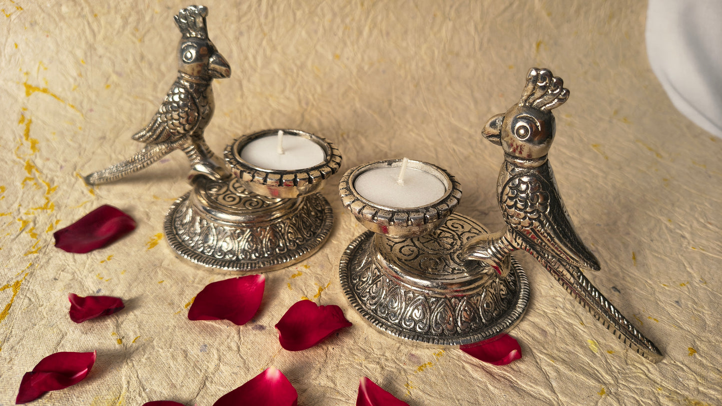 Handcrafted German Silver Parrot Tealight Holders