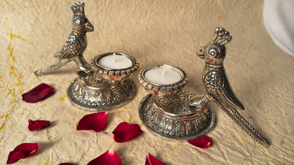 Handcrafted German Silver Parrot Tealight Holders