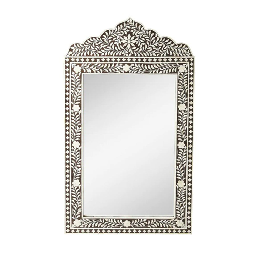 Handcrafted Floral Bone Inlay Wall Mirror in Elegant Home Interior
