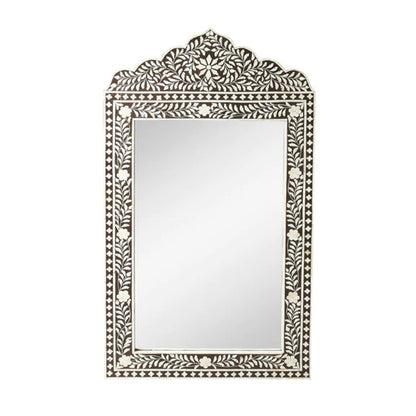 Handcrafted Floral Bone Inlay Wall Mirror in Elegant Home Interior