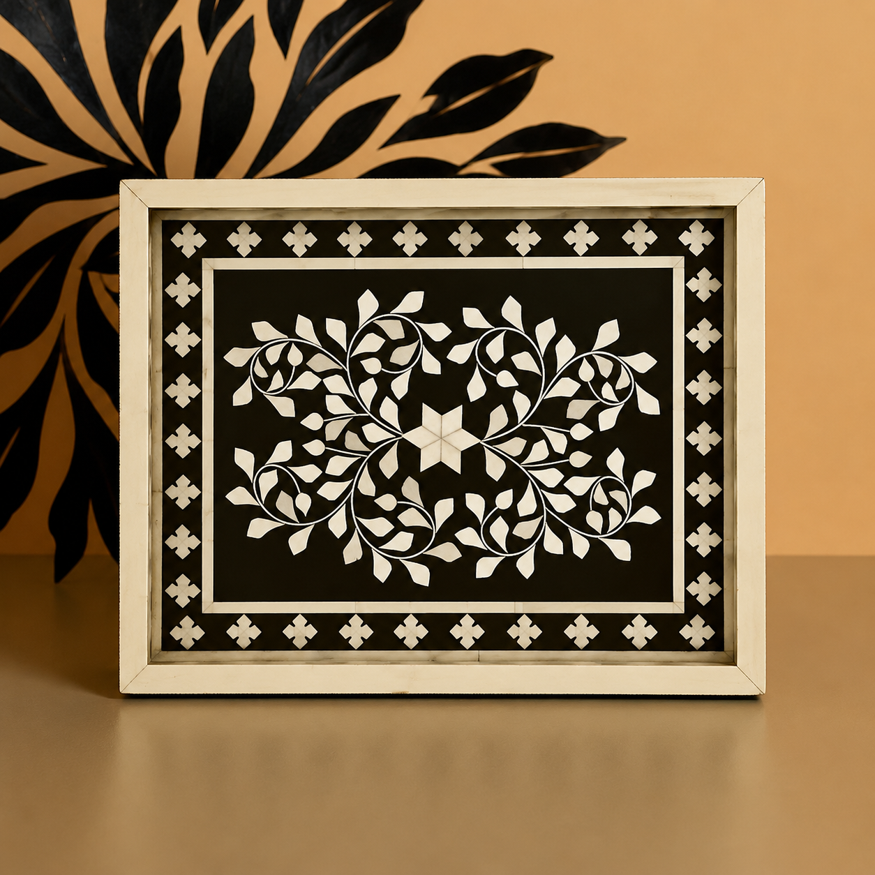Handmade Customized  Rectangular Shape Bone Inlay Serving Tray